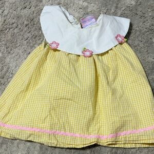 Yellow and White Kids Dress with Floral Accents